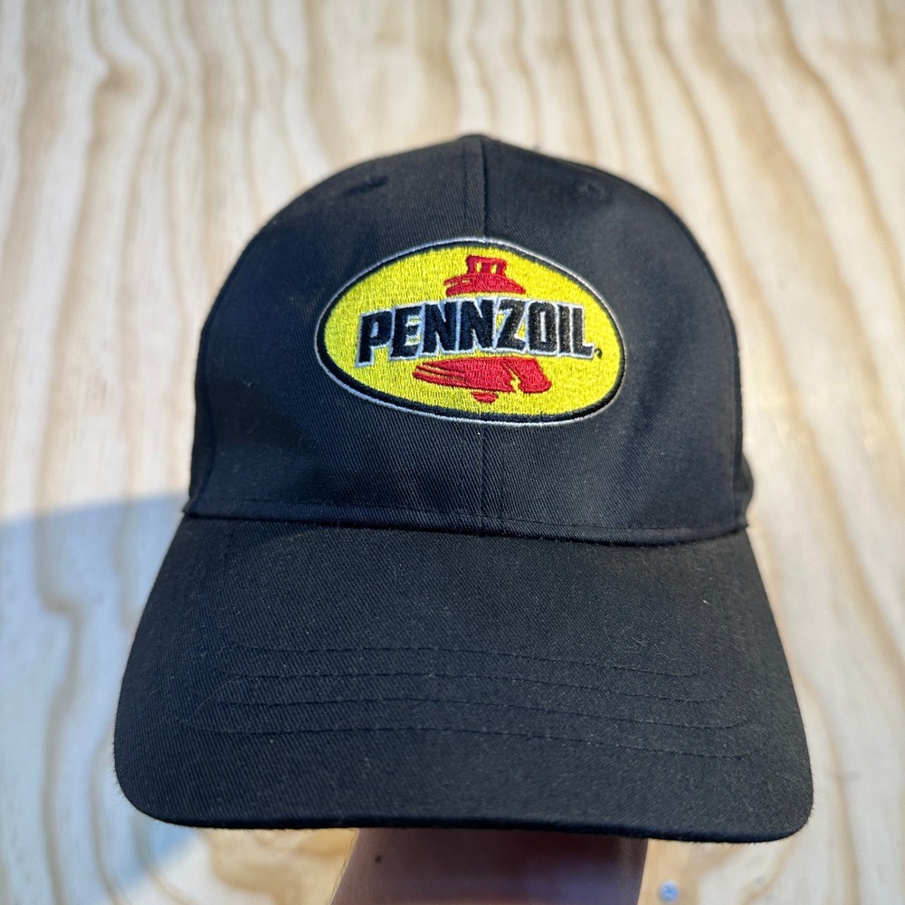 Pennzoil Mens Black Baseball Cap Adjustable Strapback Hat Logo